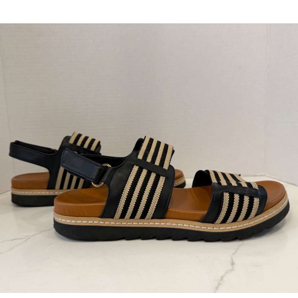 Daniella Lehavi Striped Platform Sandals Black Beige Leather Slingback Size 40 - Picture 3 of 7